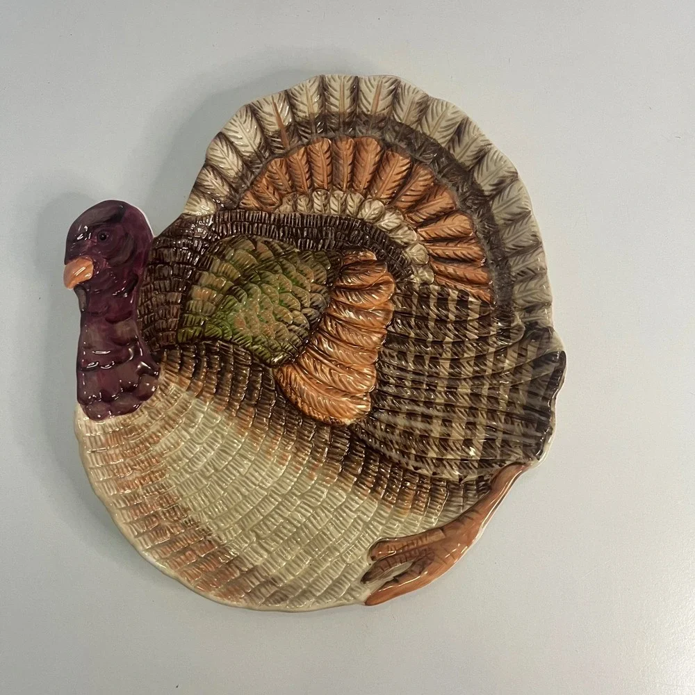 Department 56 Turkey Thanksgiving Ceramic Serving Plate Brown Orange 8.5 IN